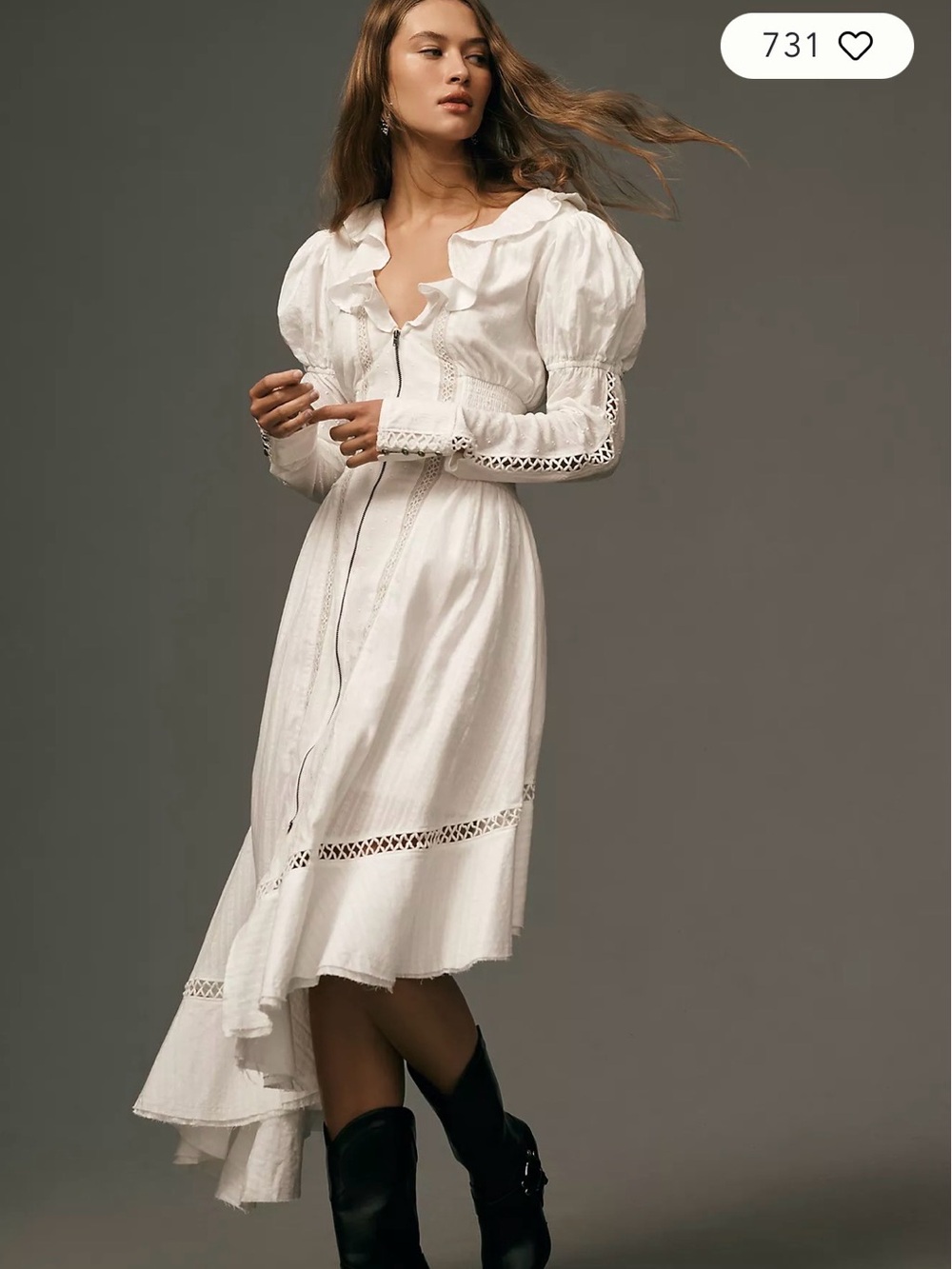 Pilcro Long-Sleeve Asymmetrical Ruffled V-Neck Midi Dress S boho romantic